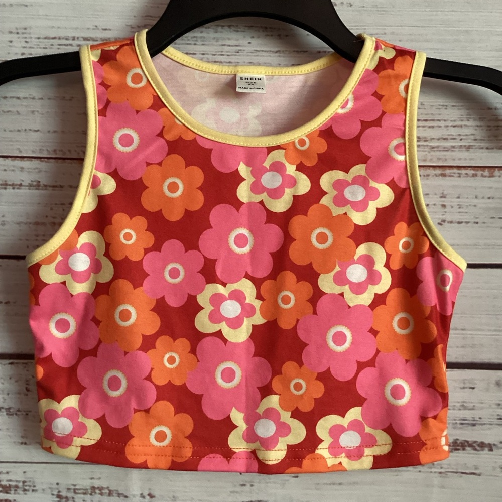 SHEIN Pink and Orange Floral Kids Tank Top